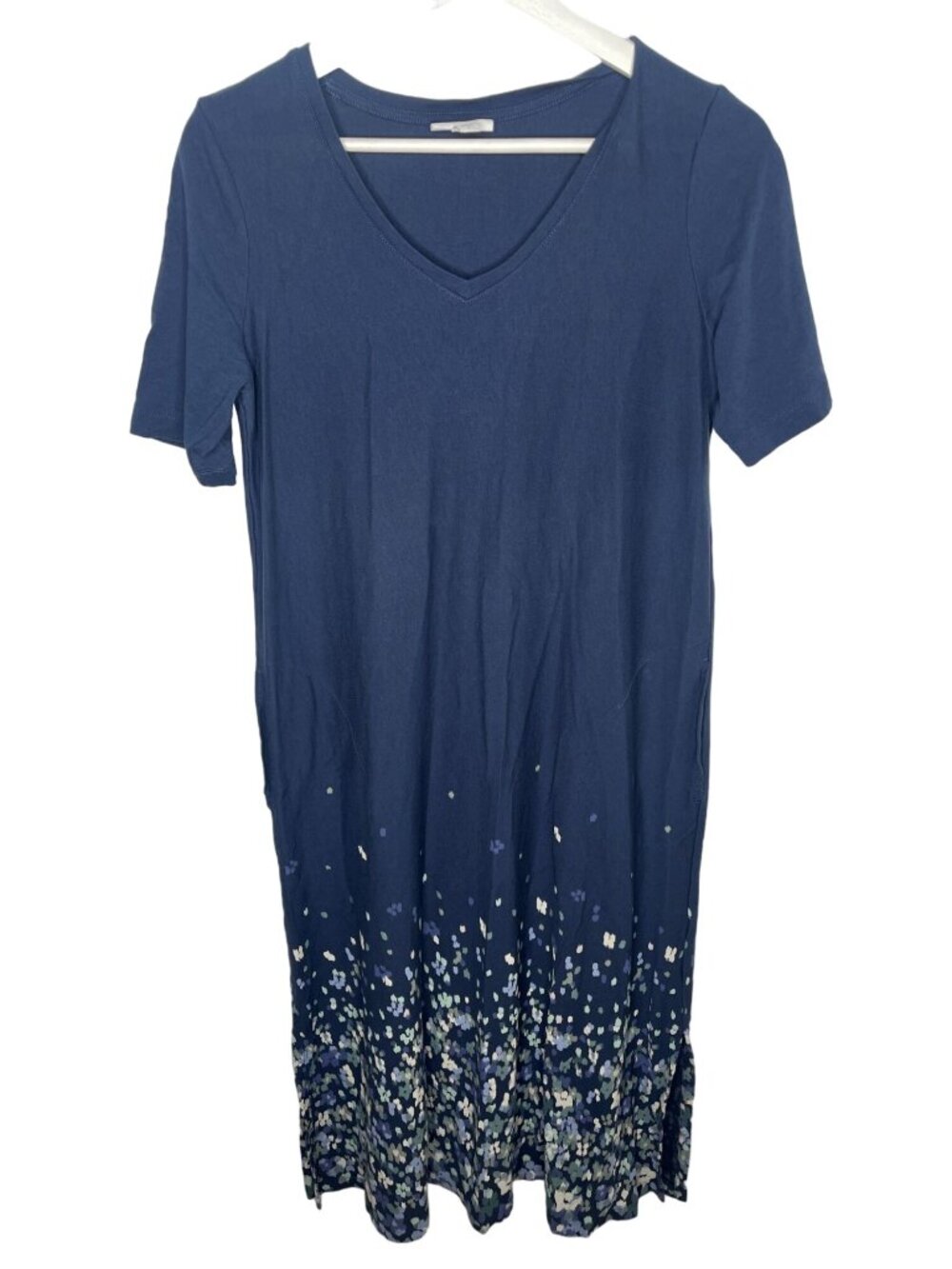 J. Jill Pure Jill Knit Maxi Dress Women's S Blue Floral Border T-Shirt